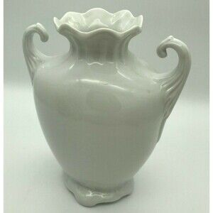 Double Handled White Porcelain Vase Art Nouveau Ceramic Vase 2 Handles 9 Inches